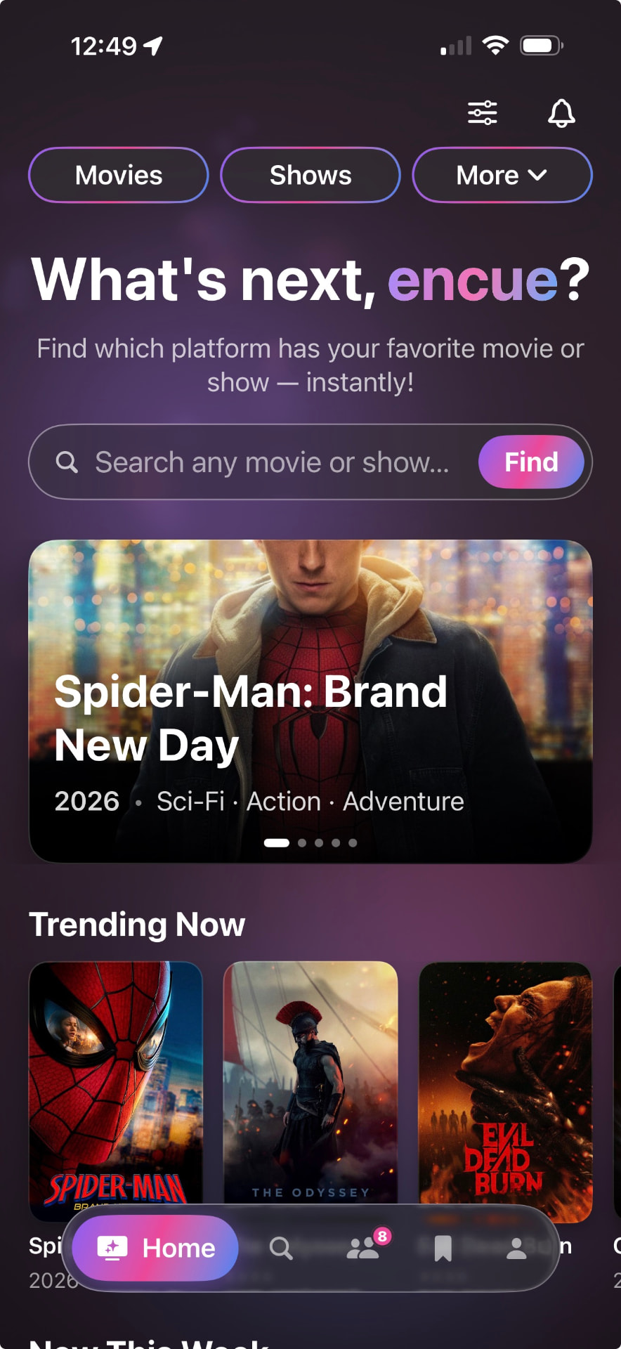 Encue app home screen